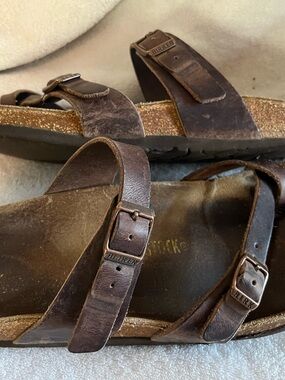 Birkenstock Mayari Dark Brown Leather Two-Strap Sandals